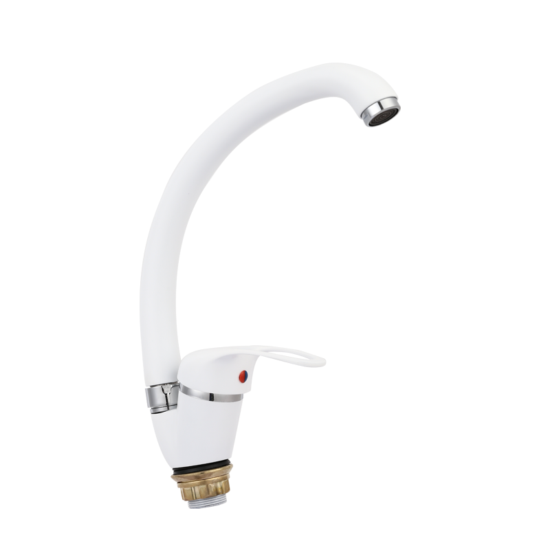 TY2015 deck mounted white painting single handle zinc  kitchen mixer with foot